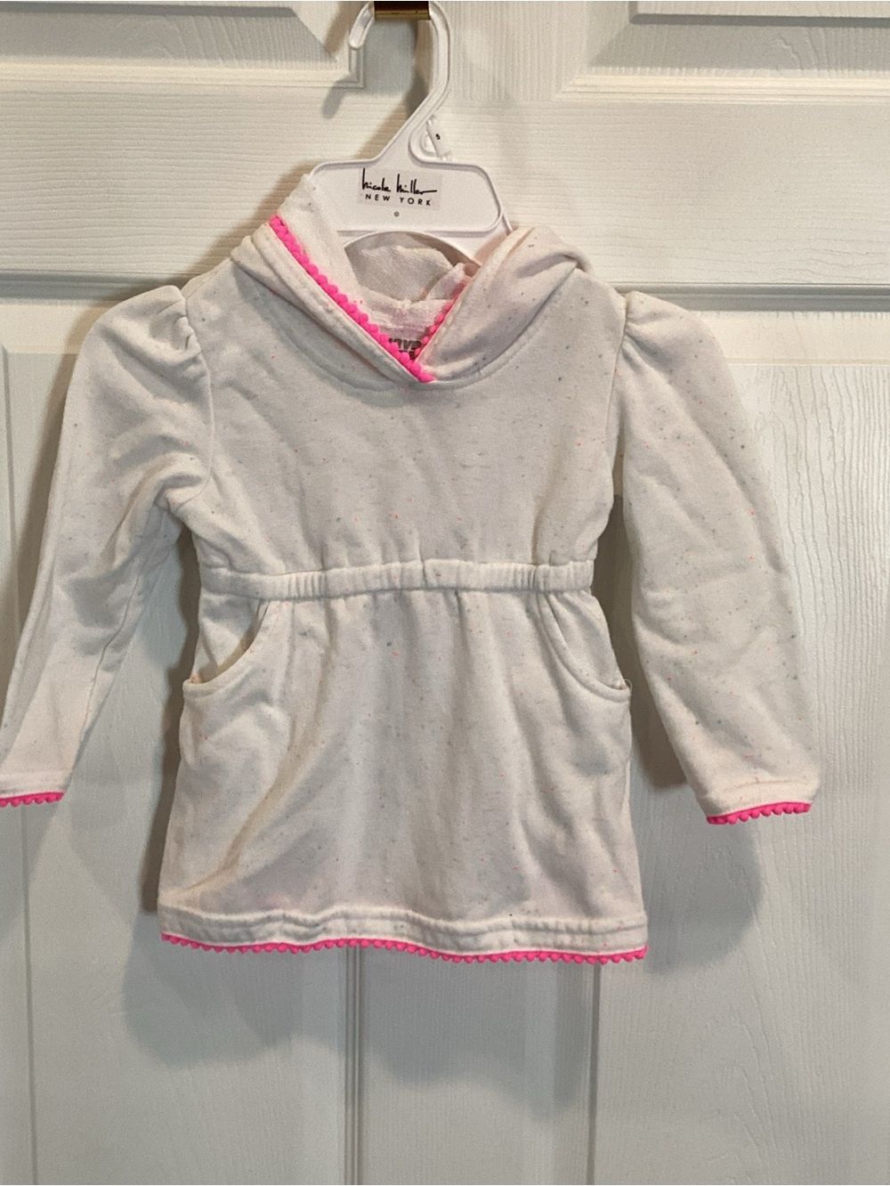 Toddler White Hooded Tunic with Pink Trim